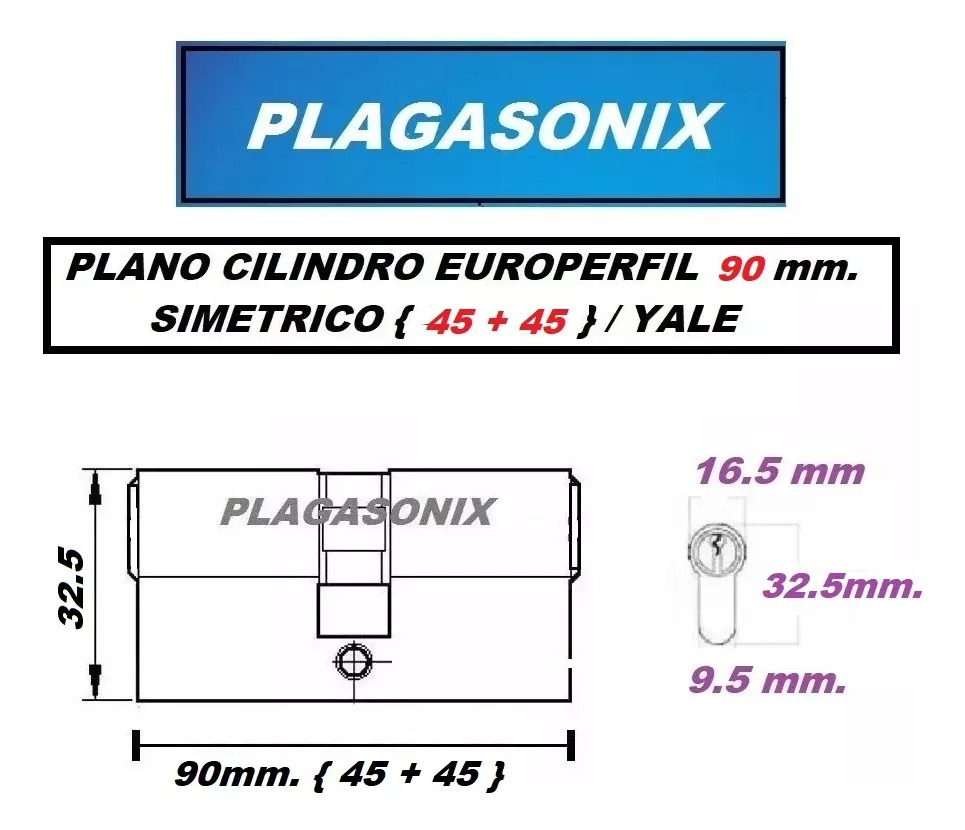 Cilindro Di Chiusura 45/45, Profilato, Serratura, 90 Mm, Con 8